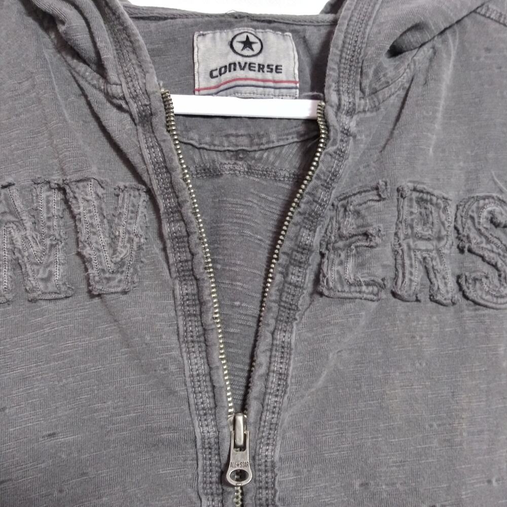 Vintage Y2k Converse All Star Slub Cotton Full Zip Hoodie Grey Size L - Picture 5 of 10